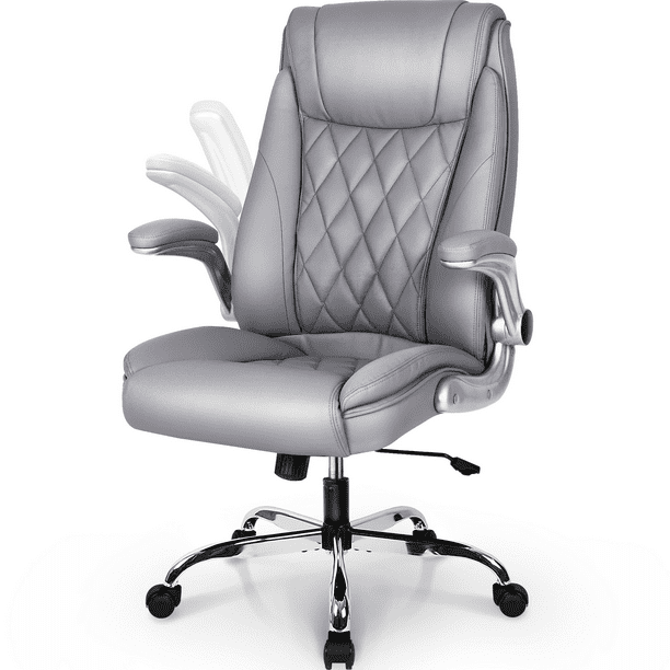 Ivory NEO CHAIR Office Chair Computer High Back Adjustable Flip-up Armrests Ergonomic Desk Chair Executive Diamond-Stitched PU Leather Swivel Task Chair with Armrests Lumbar Support